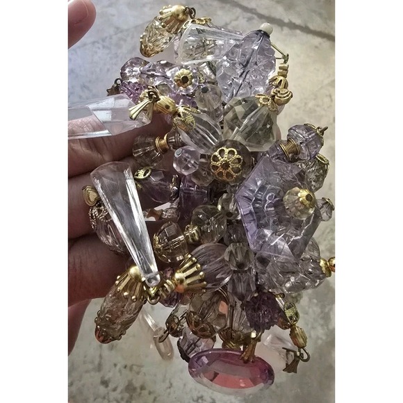 Mid Century Chunky Cha Cha‎ Expandable Bracelet Loaded w Pink Lucite Bead Charms - Picture 14 of 14